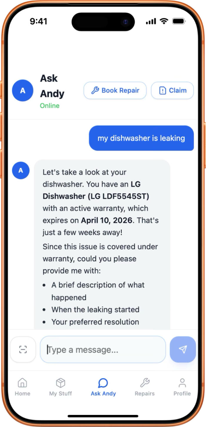 OwnWise Andy dishwasher leaking